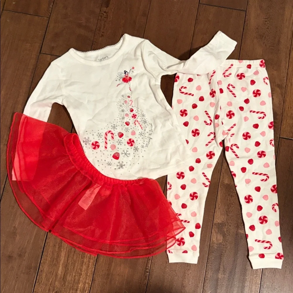 Carter's Cream and Red Candy Cane Pajama Set
